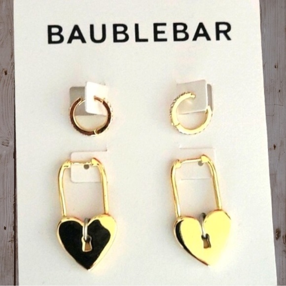 BaubleBar 2PC Earring Set Pierced Small Hoops and Locks New - Picture 2 of 3